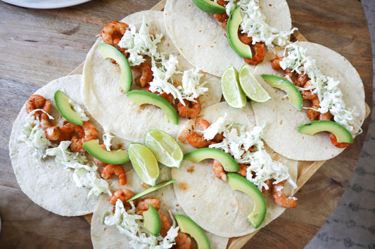 Blackened Shrimp Tacos w/ Cilantro Chive Yoghurt Slaw